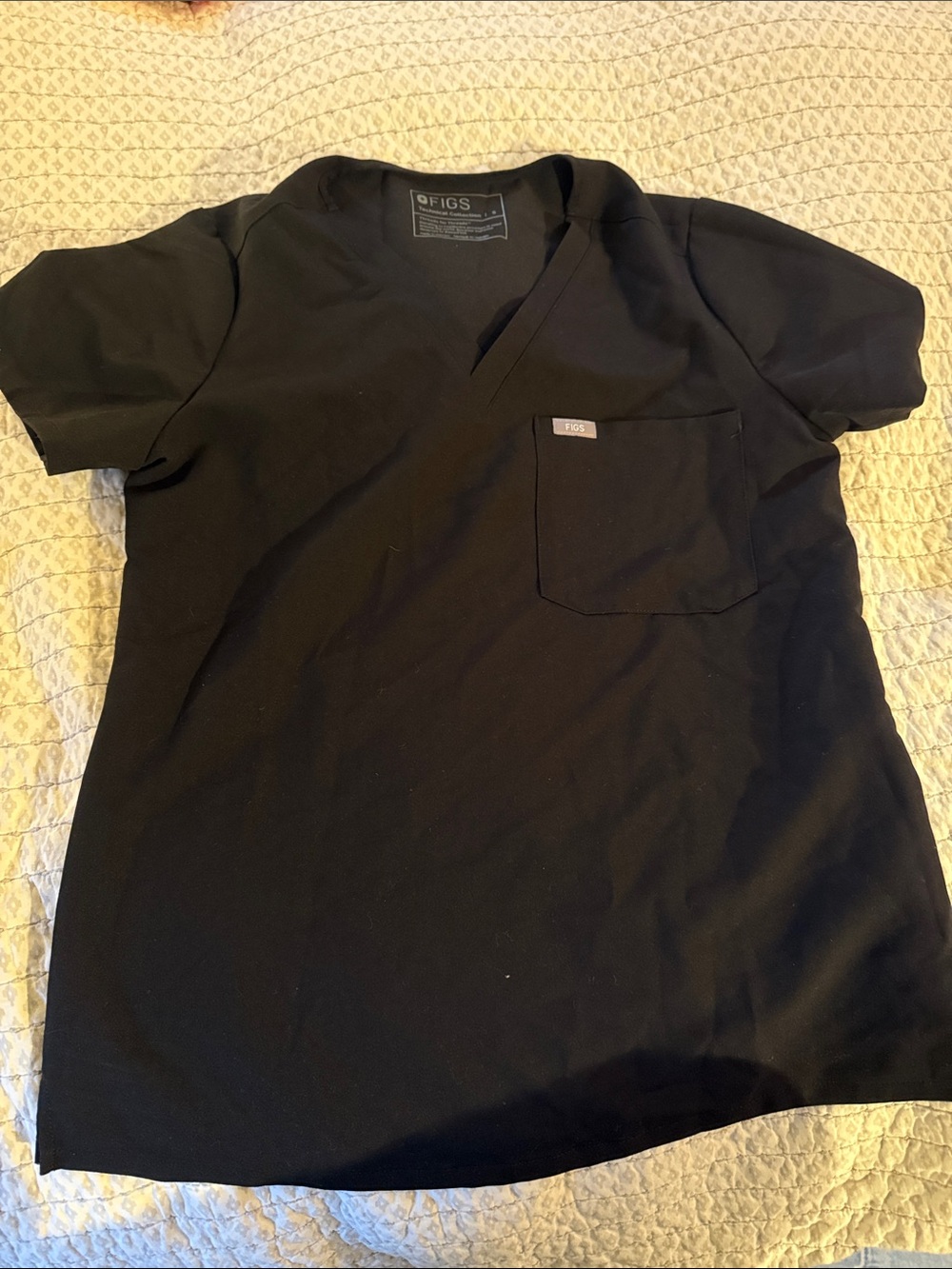 Figs Black V-Neck Medical Scrub Top with Chest Pocket